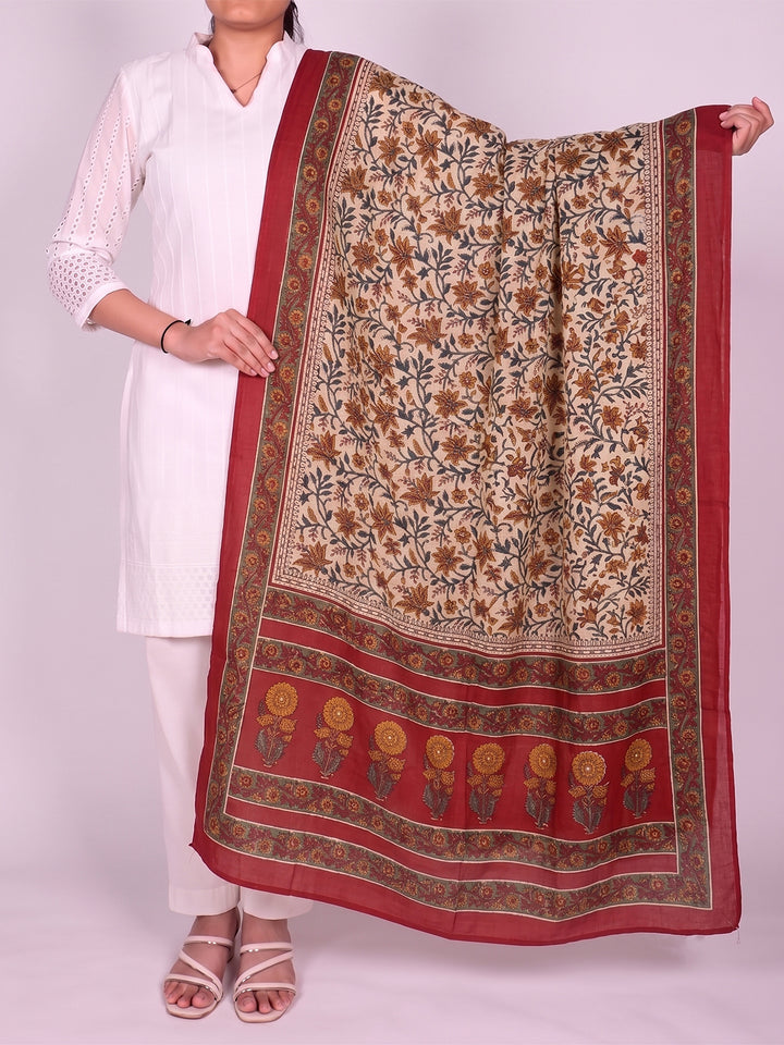 Beige Floral Printed Dupatta