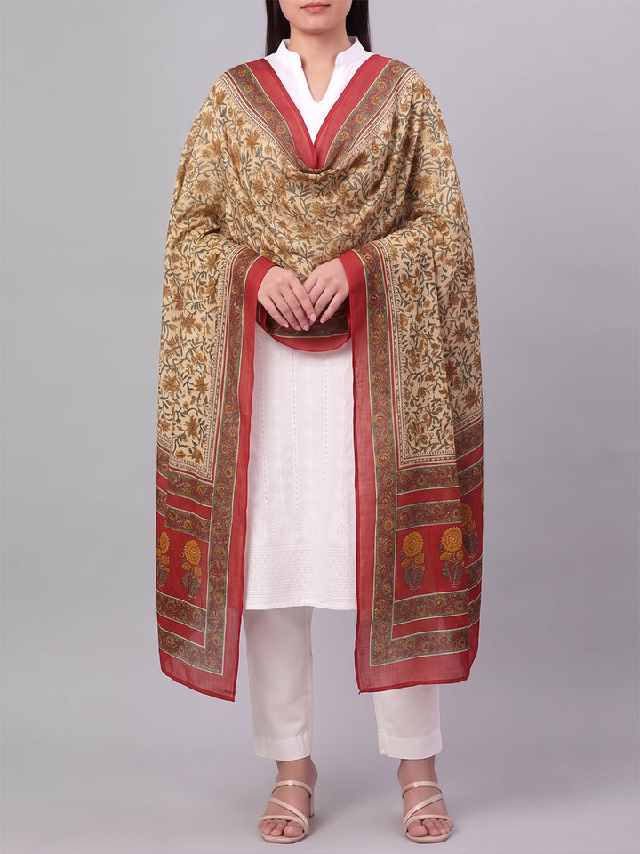 Beige Floral Printed Dupatta