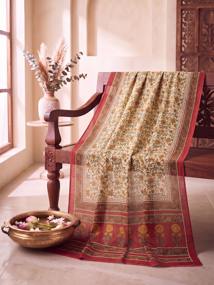 Beige Floral Printed Dupatta