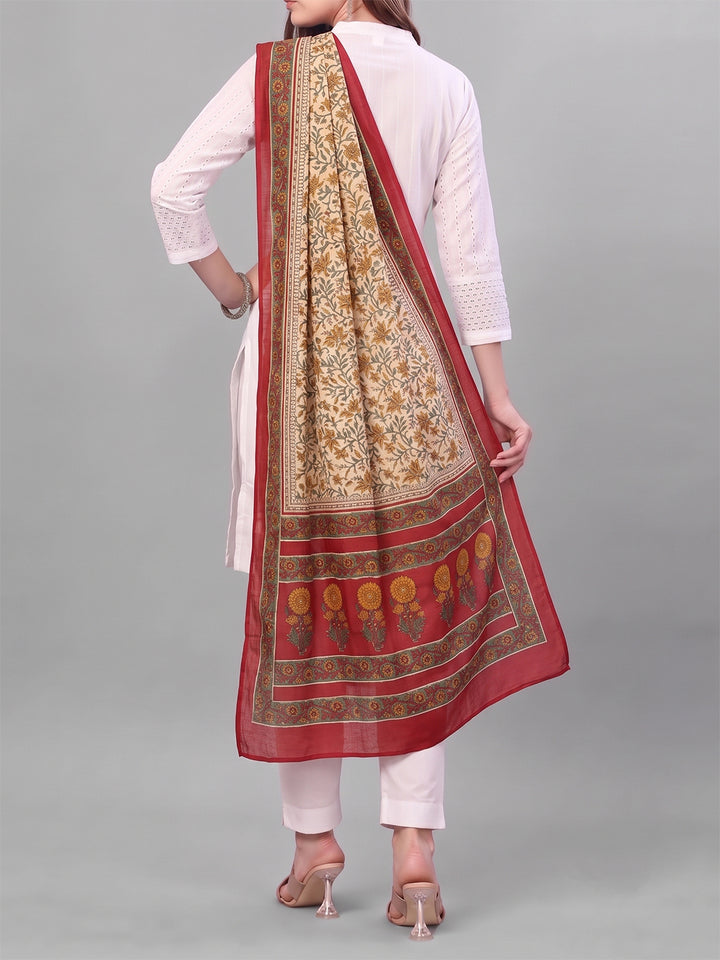 Beige Floral Printed Dupatta
