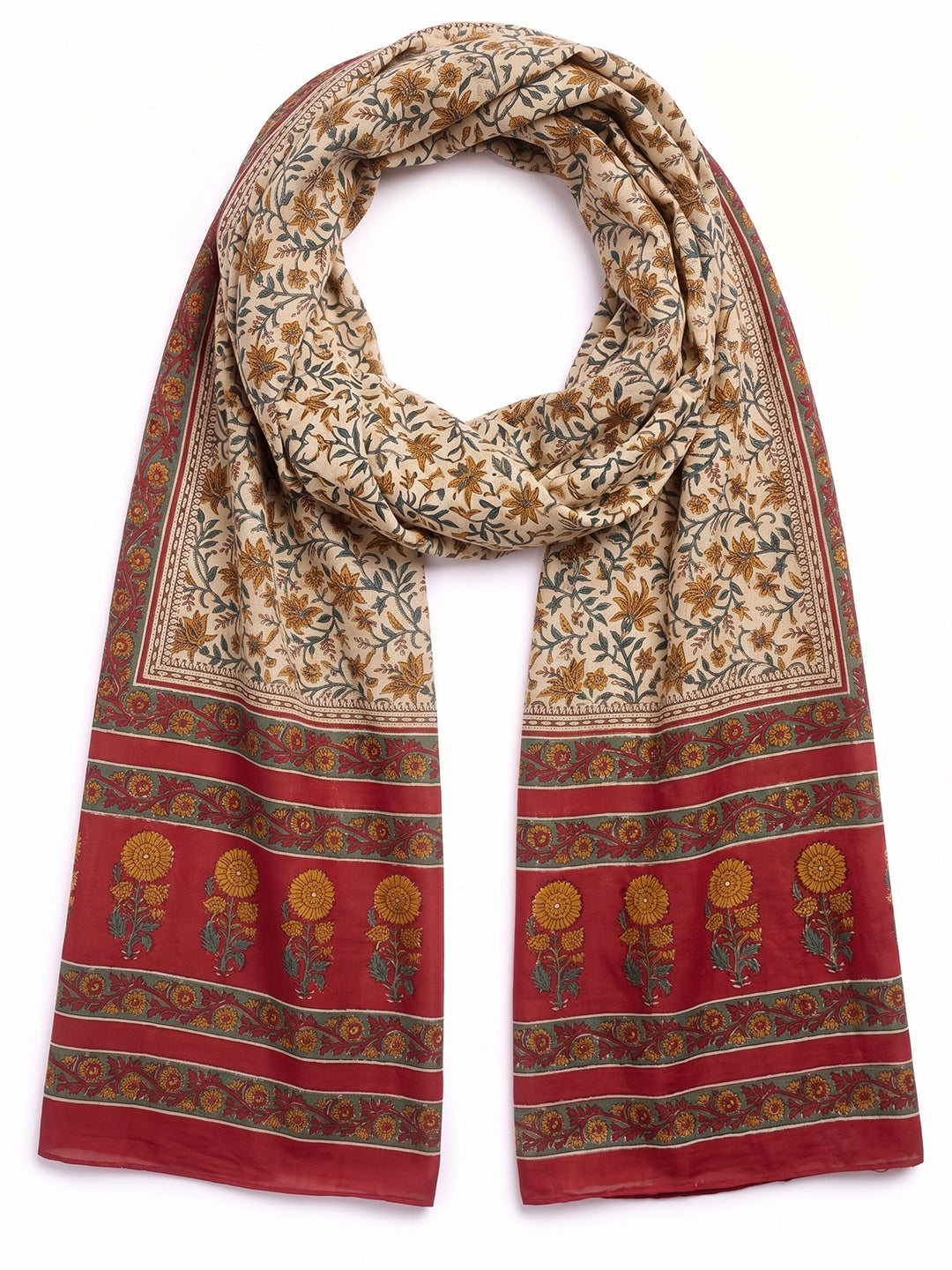 Beige Floral Printed Dupatta