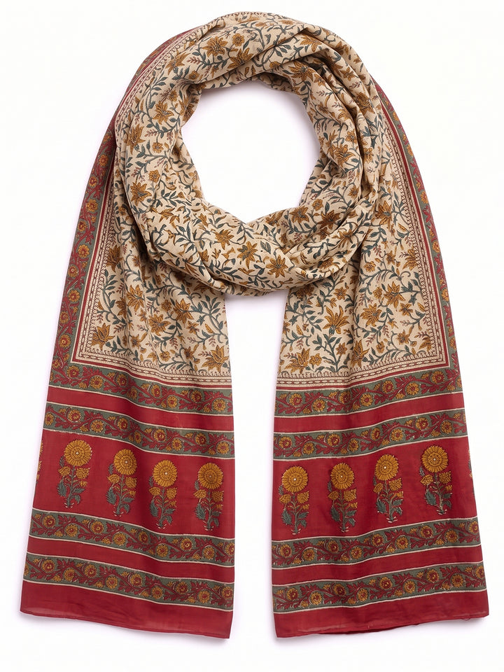 Beige Floral Printed Dupatta