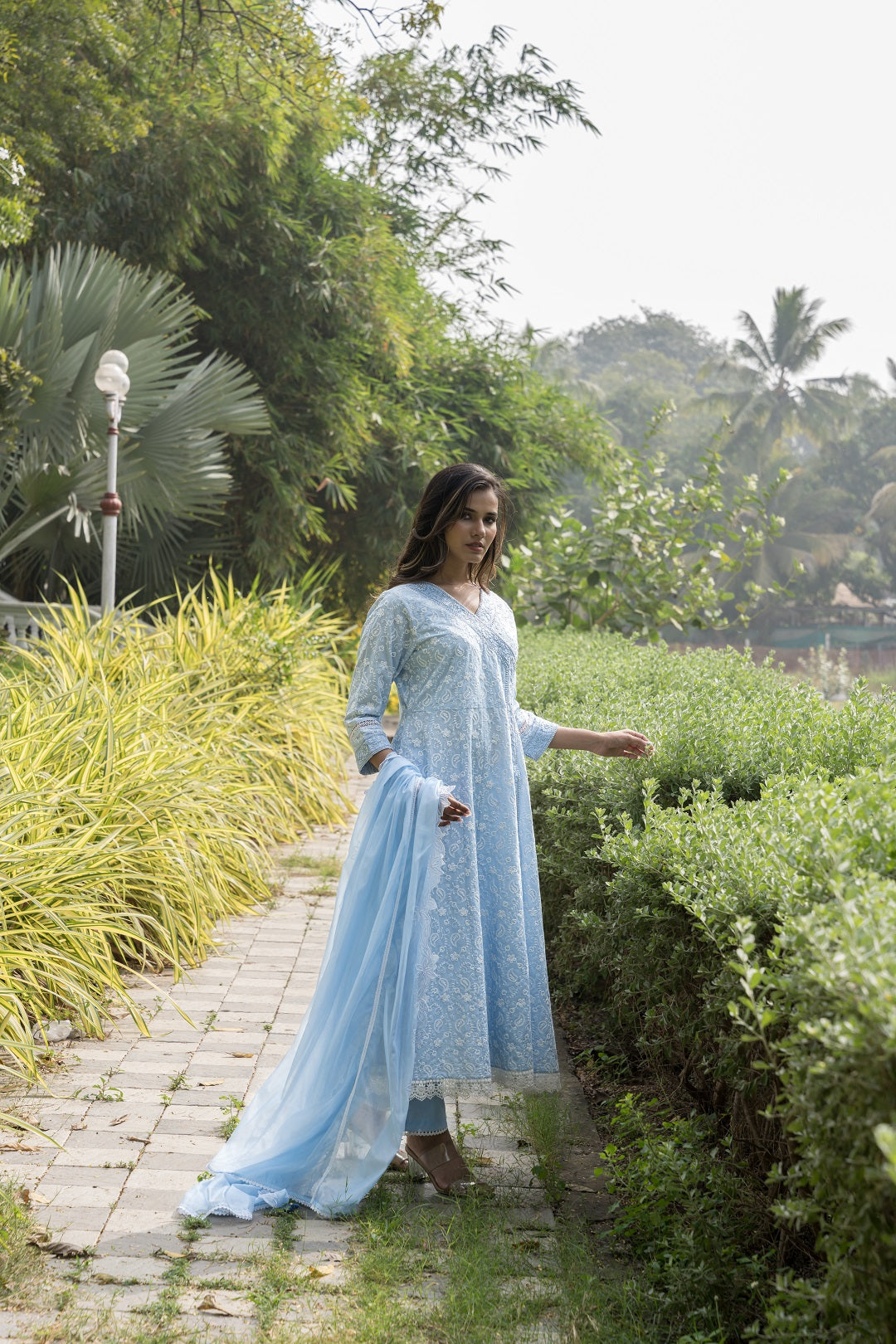 Blue-Pure-Cotton-Angrakha-Chikankari--3-Piece-Kurta-Set