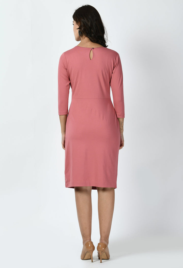 Watermelon-Pink-Cotton-Blend-Apex-Side-Pleat-Sheath-Dress