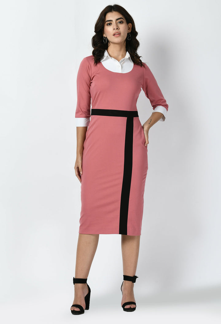 Watermelon-Pink-Paramount-Shirt-Blocked-Sheath-Dress