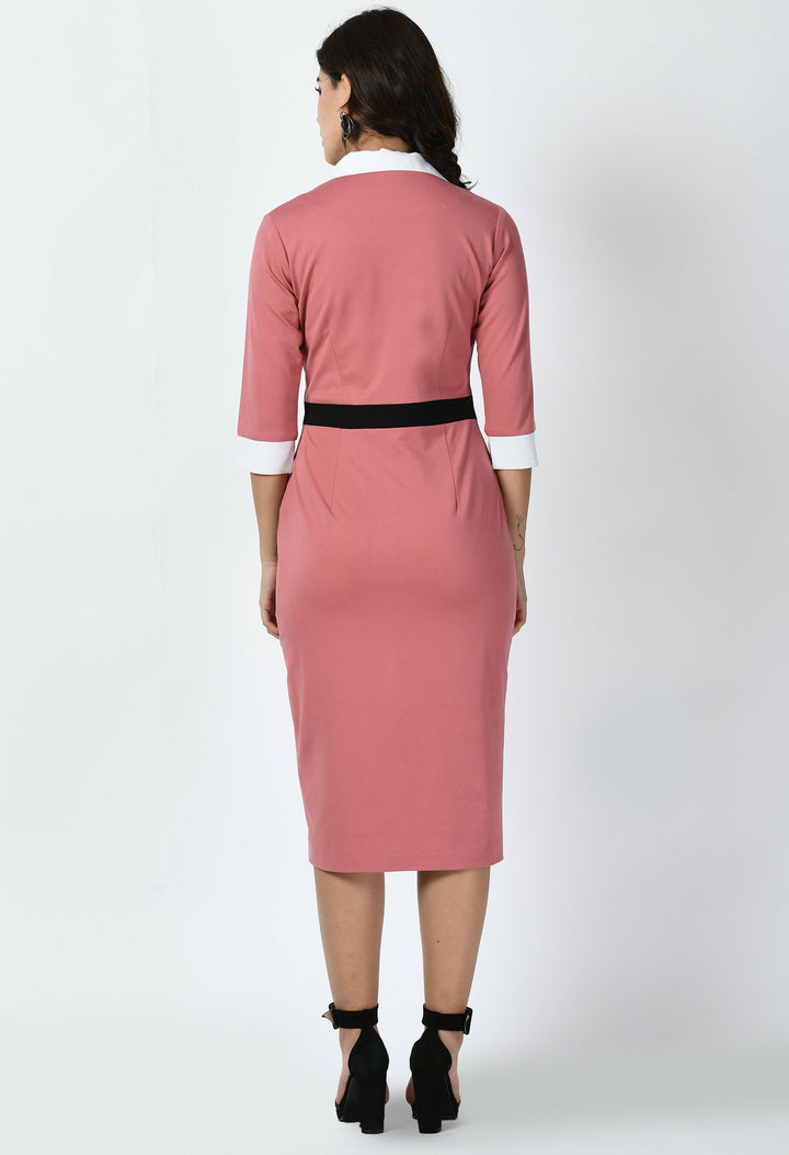 Watermelon-Pink-Paramount-Shirt-Blocked-Sheath-Dress