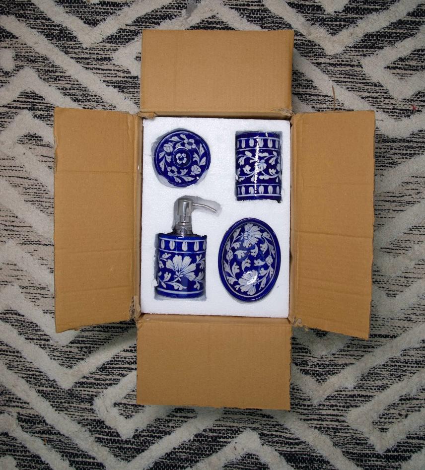 Dark-Blue-Pottery-Bathroom-Set-Gift-Box-(Set-of-4-Pieces)