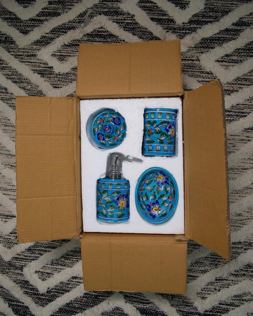 Sky-Blue-Pottery-Bathroom-Set-Gift-Box-(Set-of-4-Pieces)