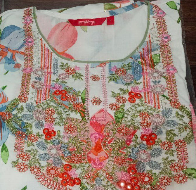 Floral Pink & Off-White Cotton Kurta Set