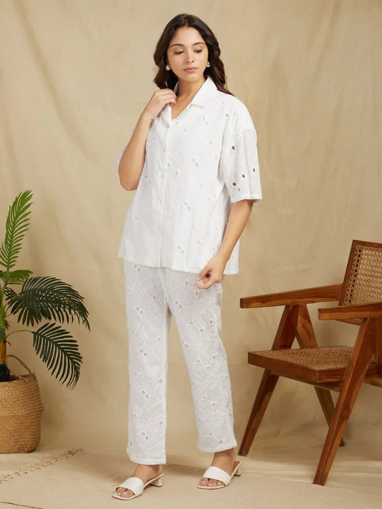 White-100%-Cotton-Solid-Co-Ord-Set