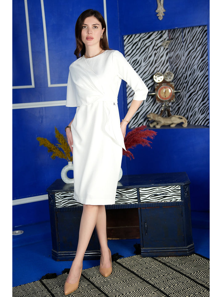 White-Blended-Fabric-Incandescent-Draped-Dress