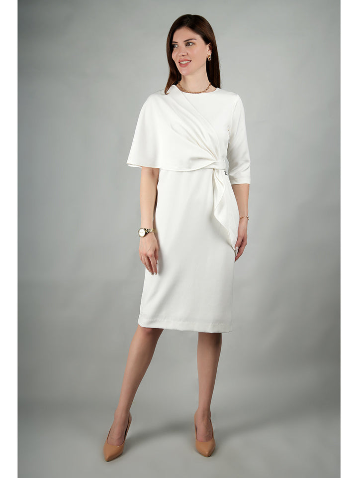 White-Blended-Fabric-Incandescent-Draped-Dress