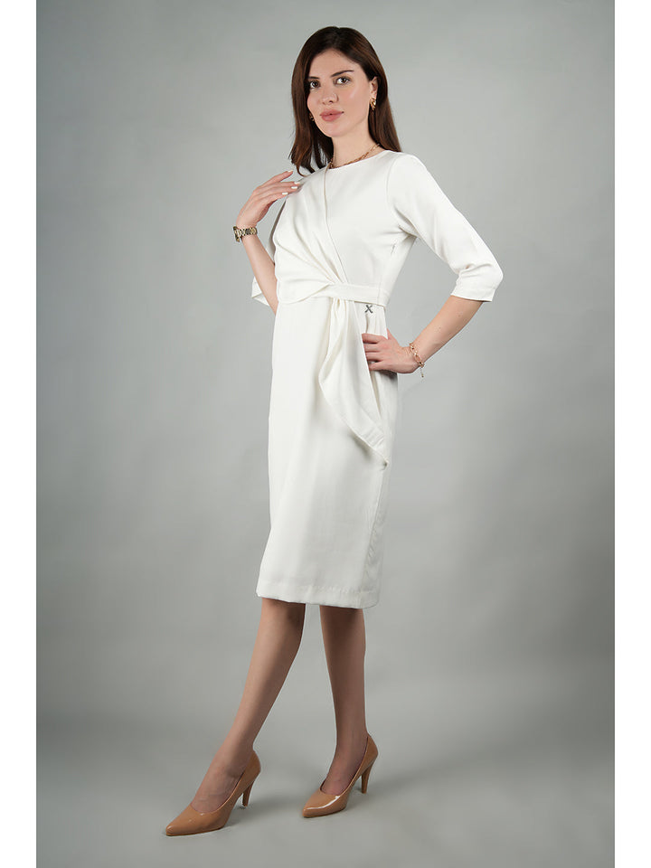 White-Blended-Fabric-Incandescent-Draped-Dress