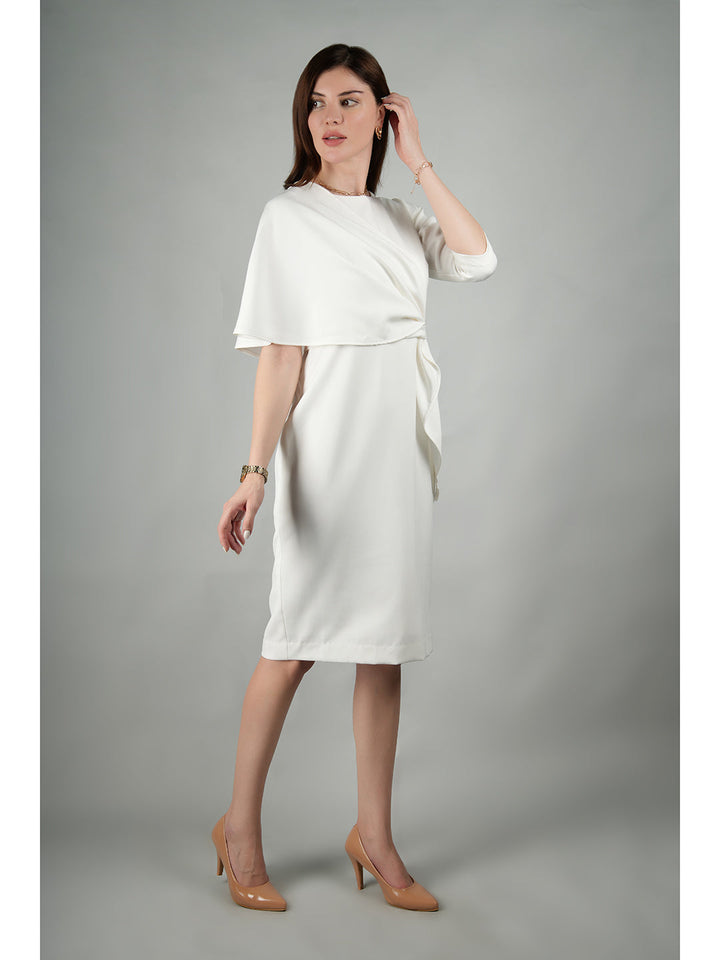 White-Blended-Fabric-Incandescent-Draped-Dress