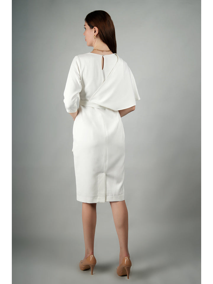 White-Blended-Fabric-Incandescent-Draped-Dress