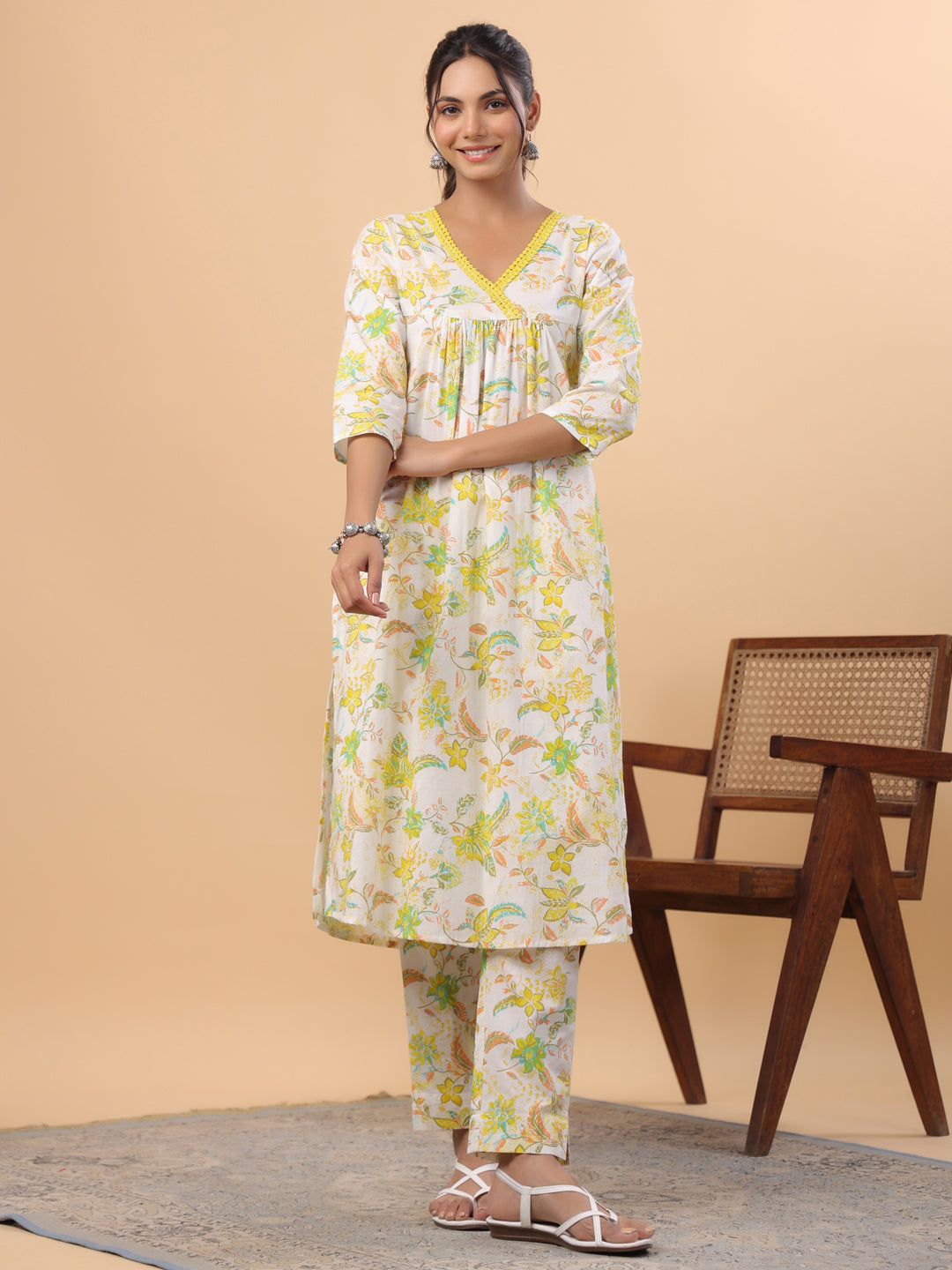 White-Cambric-Floral-Print-A-Line-2-Piece-Kurta-Set