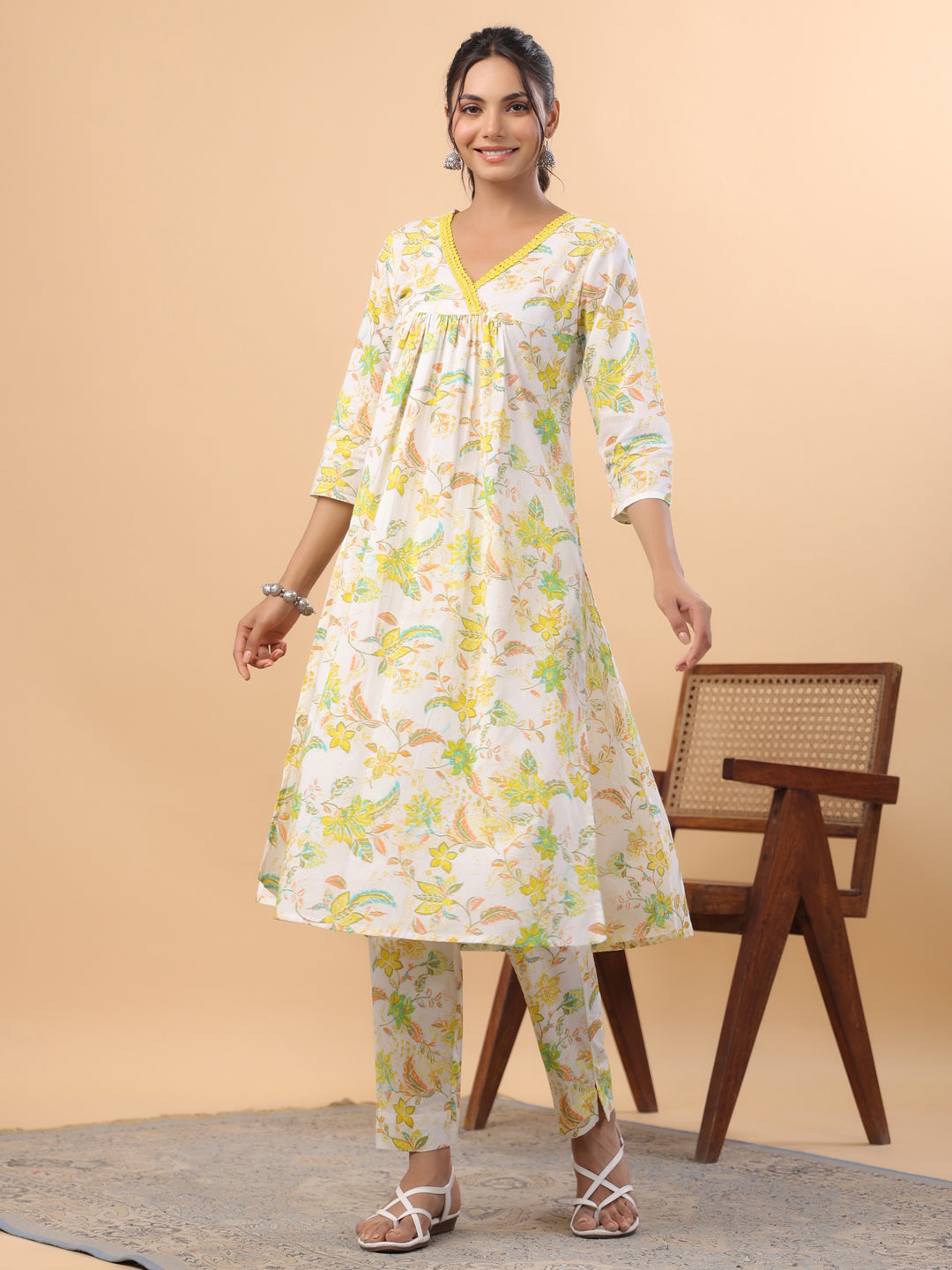 White-Cambric-Floral-Print-A-Line-2-Piece-Kurta-Set