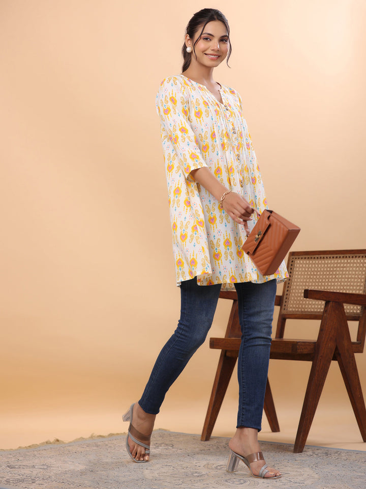 White-Cambric-Ikkat-Printed-Pleated-Tunic