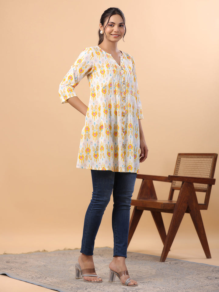 White-Cambric-Ikkat-Printed-Pleated-Tunic