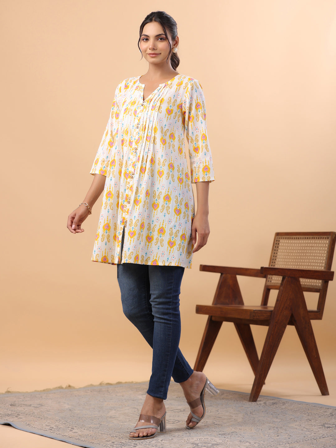 White-Cambric-Ikkat-Printed-Pleated-Tunic