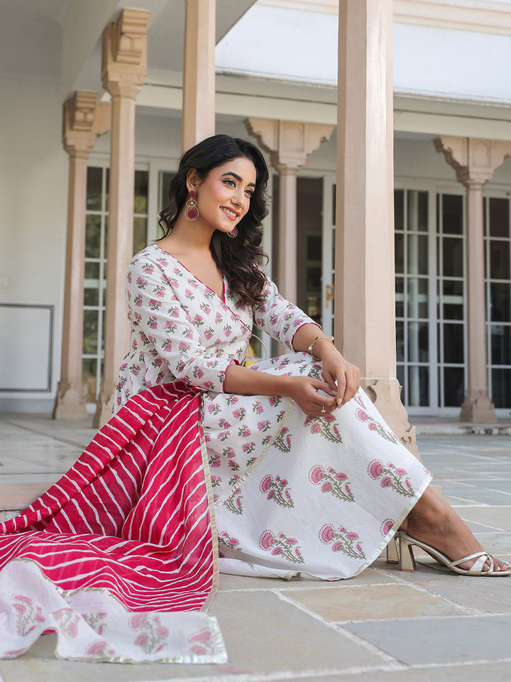 White-Cotton--Floral-Printed-3-Piece-Kurta-Set