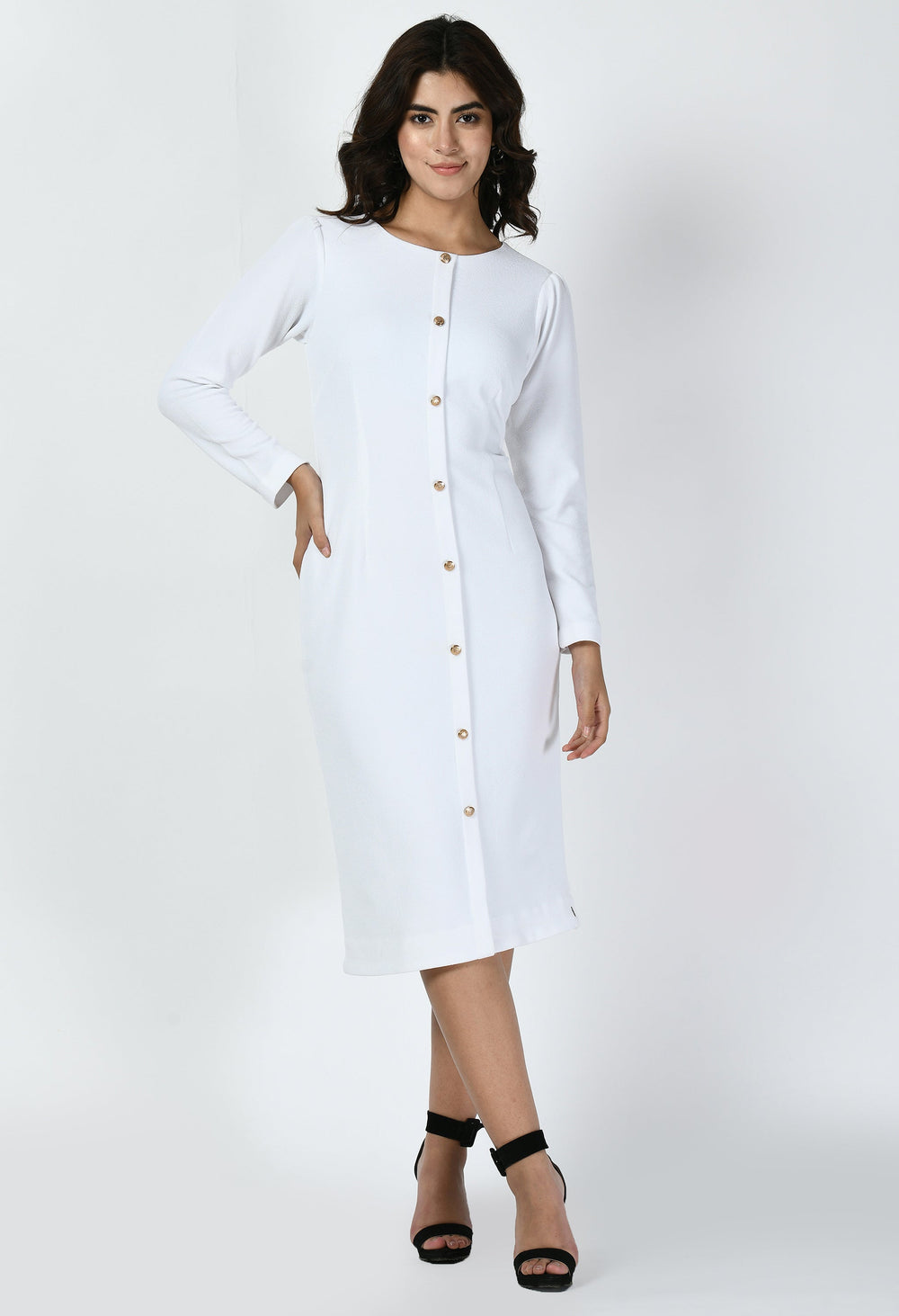 White-Cotton-Blend-Acme-Button-Down-Midi-Sheath-Dress