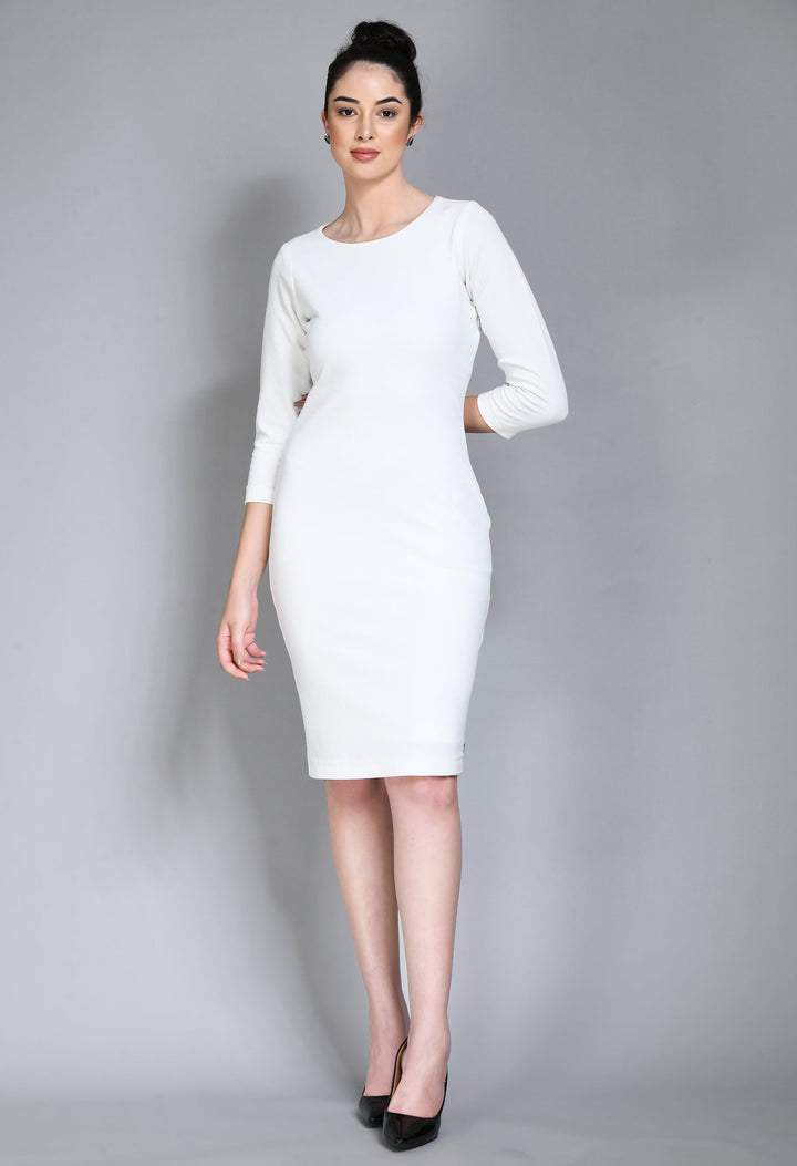 White-Cotton-Blend-Boldness-Body-Con-Dress