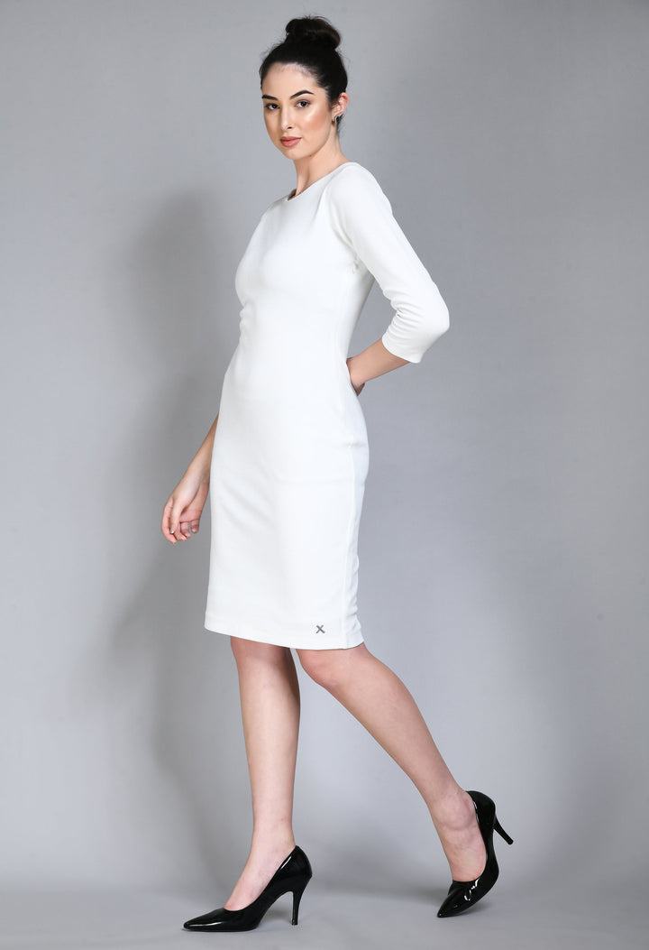 White-Cotton-Blend-Boldness-Body-Con-Dress