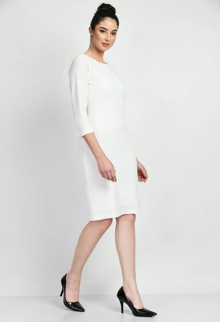 White-Cotton-Blend-Boldness-Body-Con-Dress