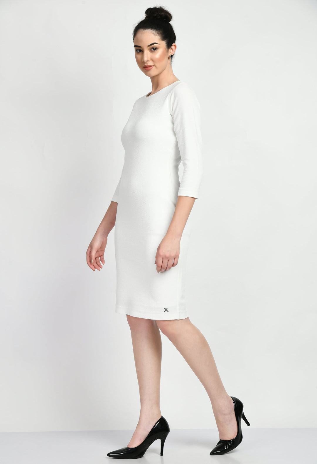 White-Cotton-Blend-Boldness-Body-Con-Dress