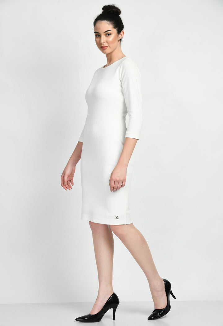 White-Cotton-Blend-Boldness-Body-Con-Dress