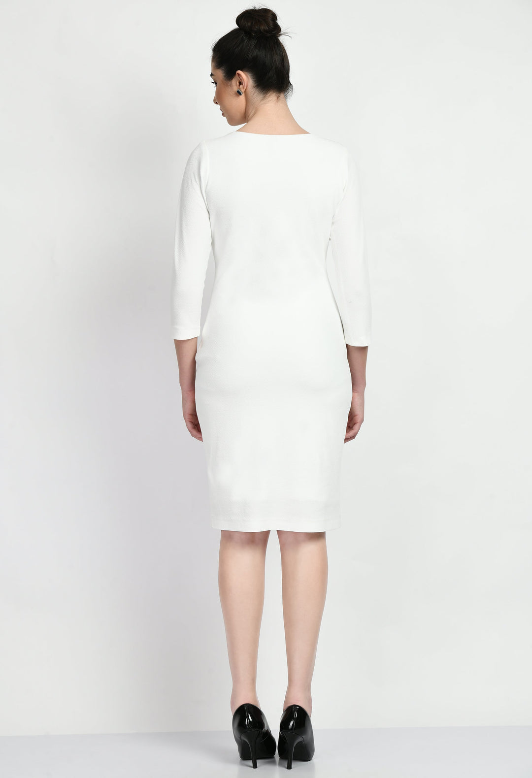 White-Cotton-Blend-Boldness-Body-Con-Dress