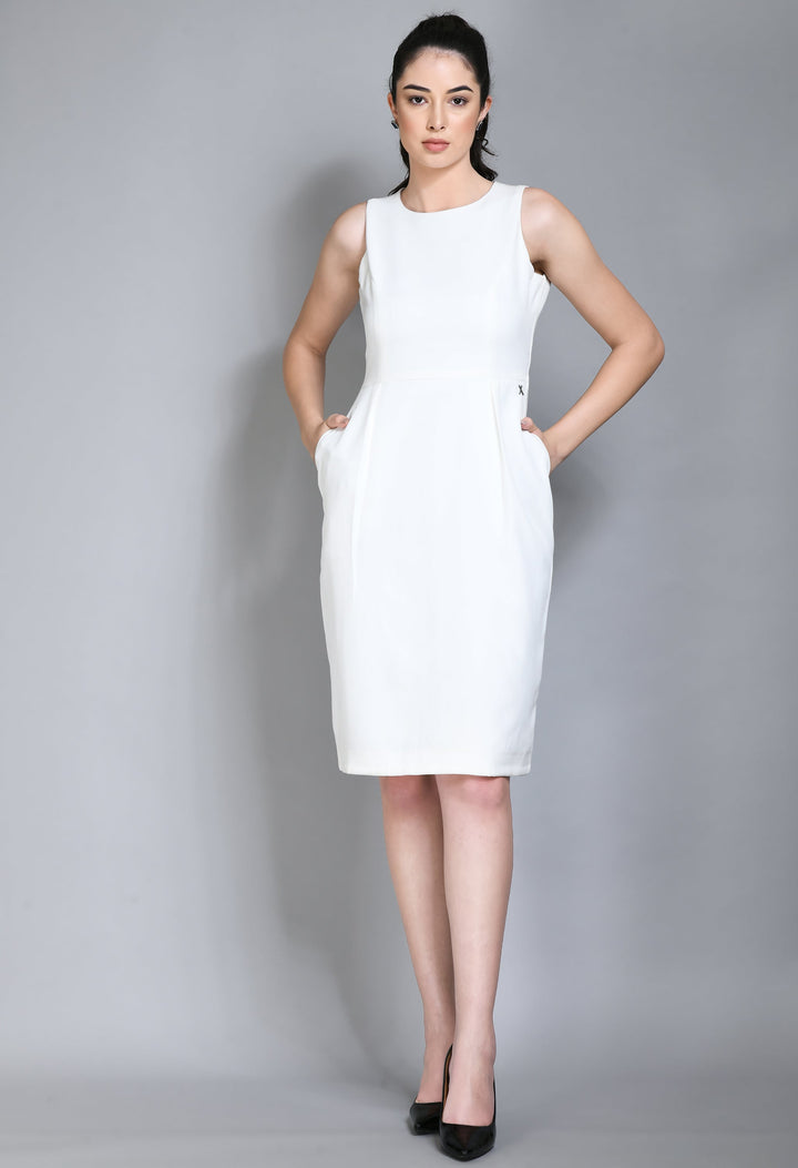 White-Cotton-Blend-Courage-Sleeveless-Sheath-Dress