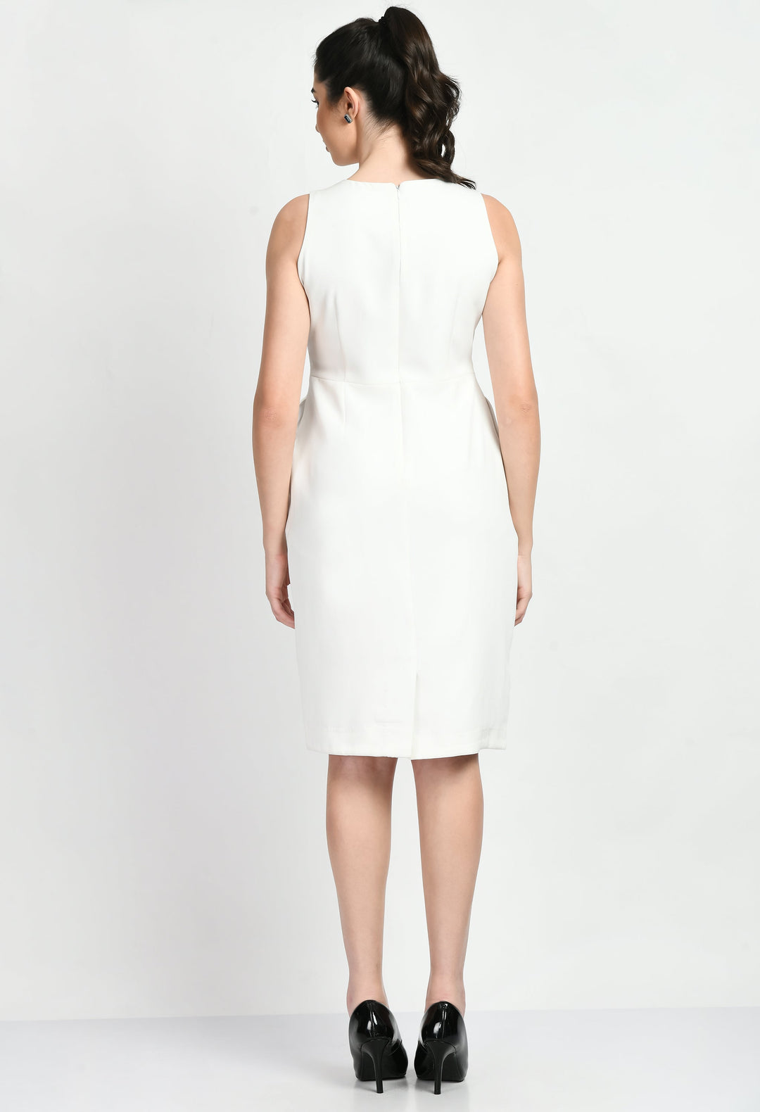 White-Cotton-Blend-Courage-Sleeveless-Sheath-Dress