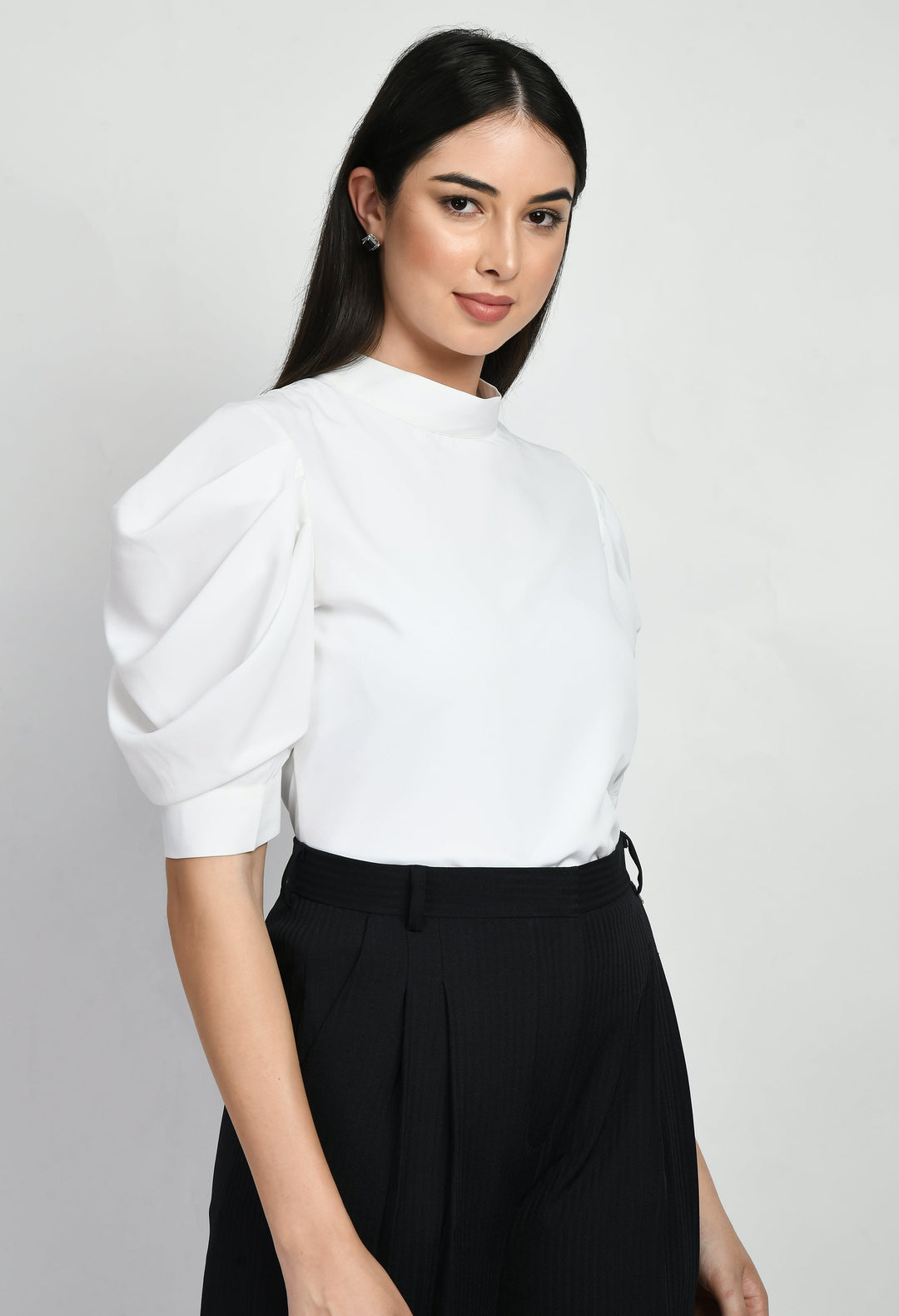 White-Cotton-Blend-Purpose-Cowl-Sleeves-Top