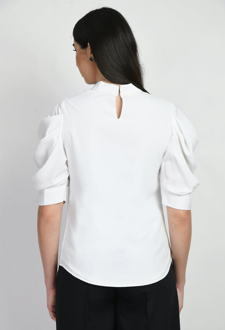 White-Cotton-Blend-Purpose-Cowl-Sleeves-Top