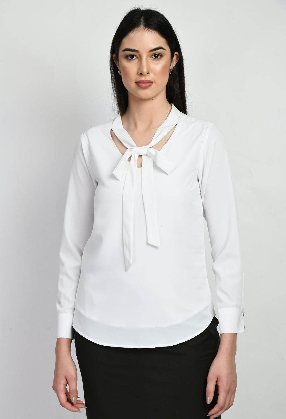 White-Cotton-Blend-Wisdom-V-Neck-Tie-Up-Top