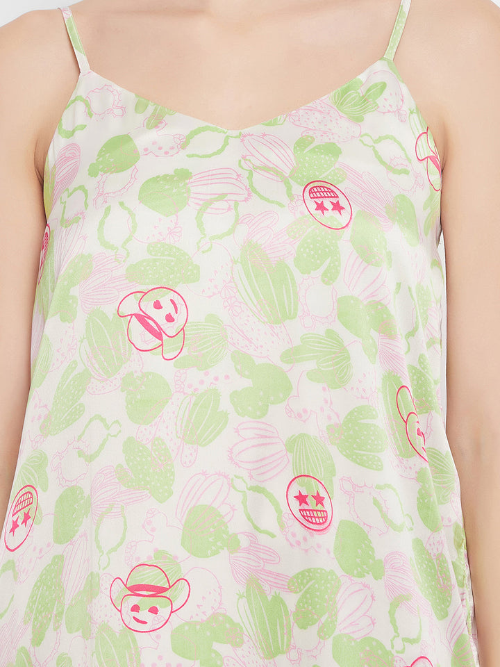 White-Cotton-Cactus-&-Emoji-Print-Short-Night-Dress