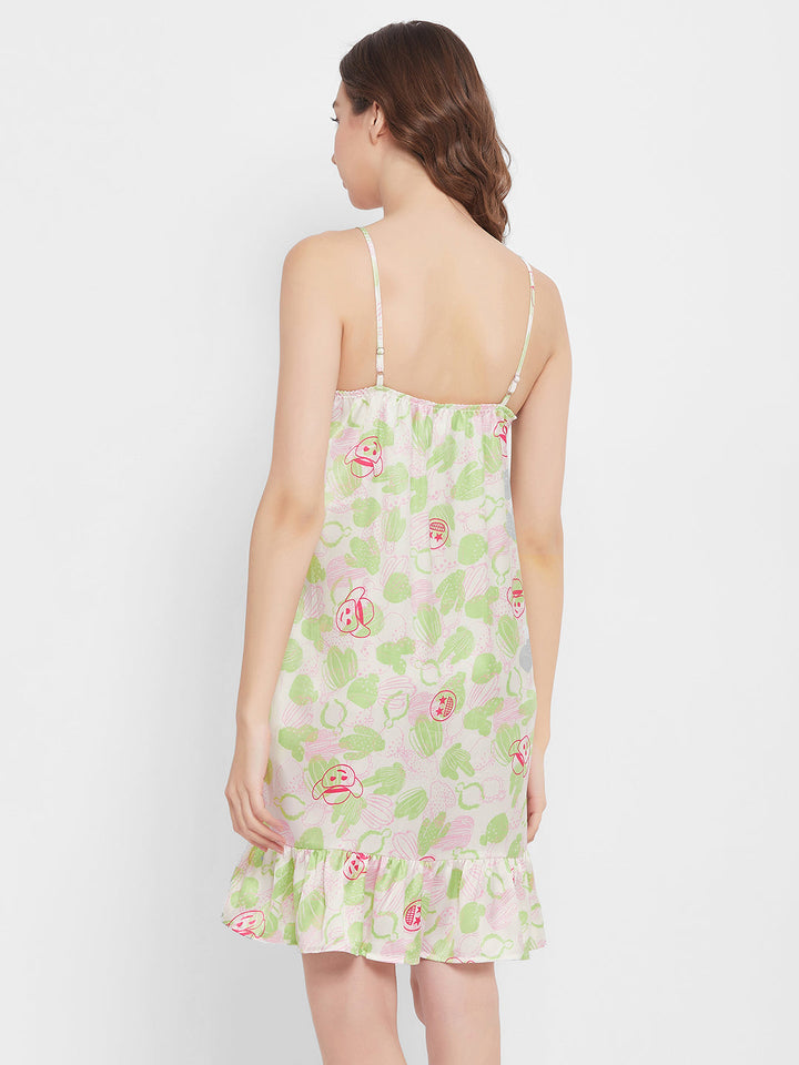 White-Cotton-Cactus-&-Emoji-Print-Short-Night-Dress