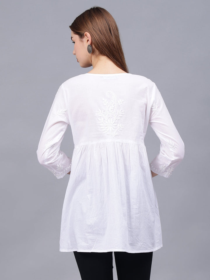 White-Cotton-Embroidered-Chikankari-A-Line-Top