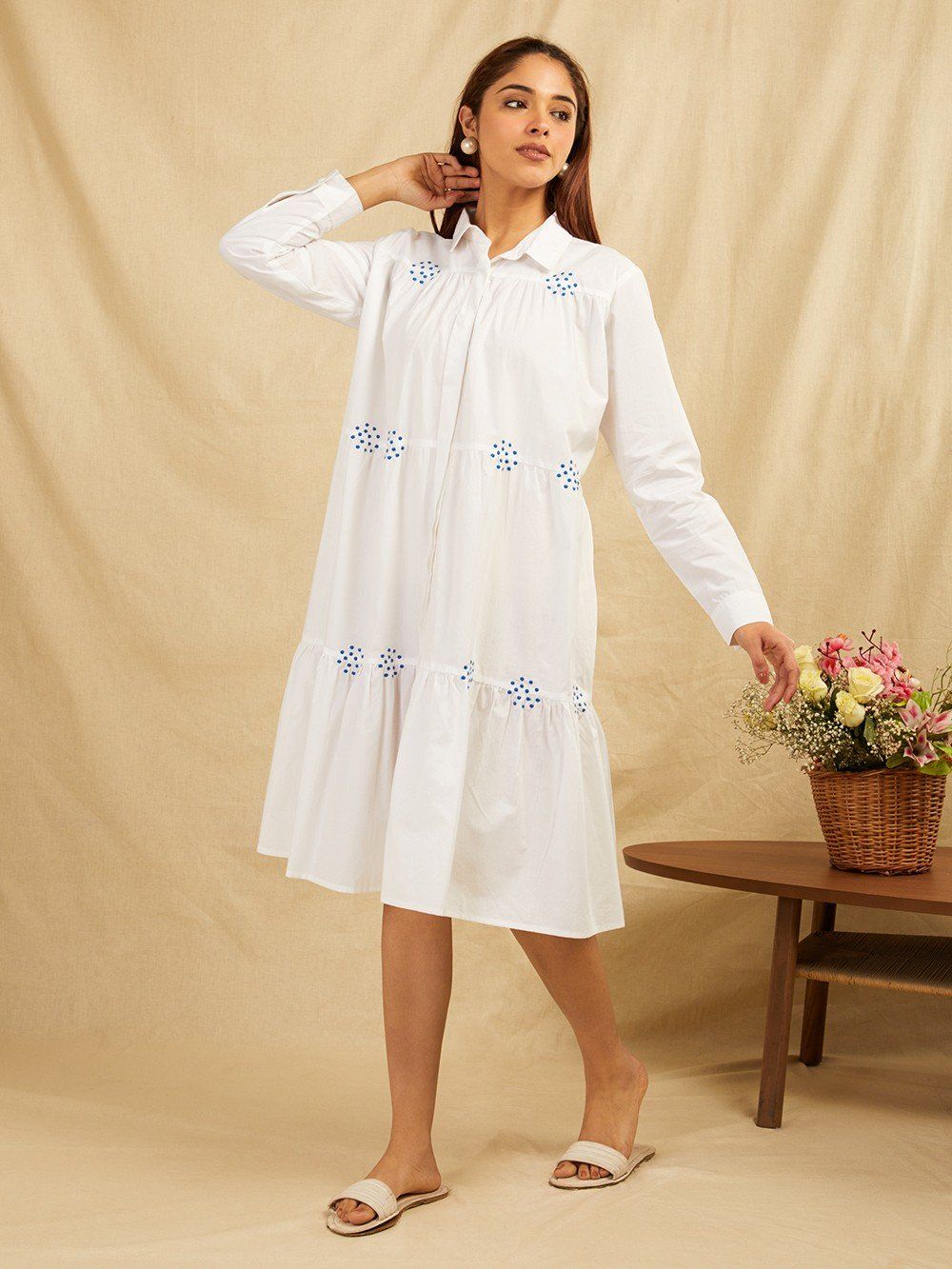 White-Cotton-Embroidered-Shirt-With-Gathers
