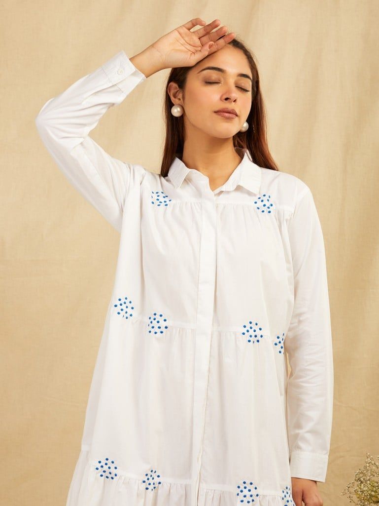 White-Cotton-Embroidered-Shirt-With-Gathers