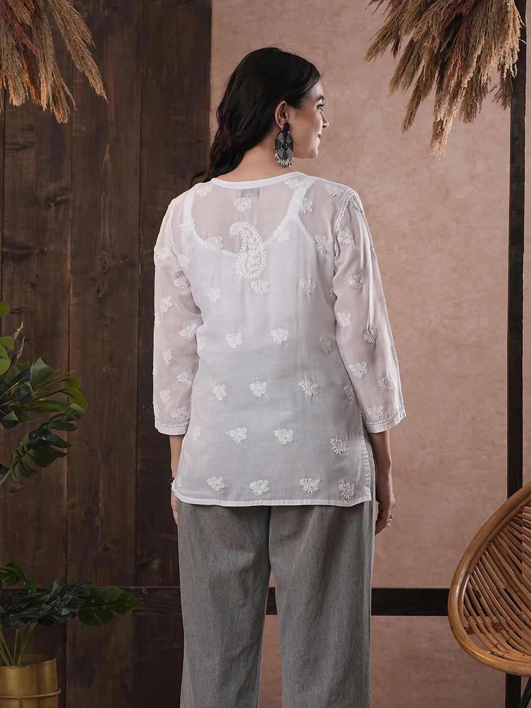 White-Cotton-Floral-Hand-Embroidered-Chikankari-Kurti