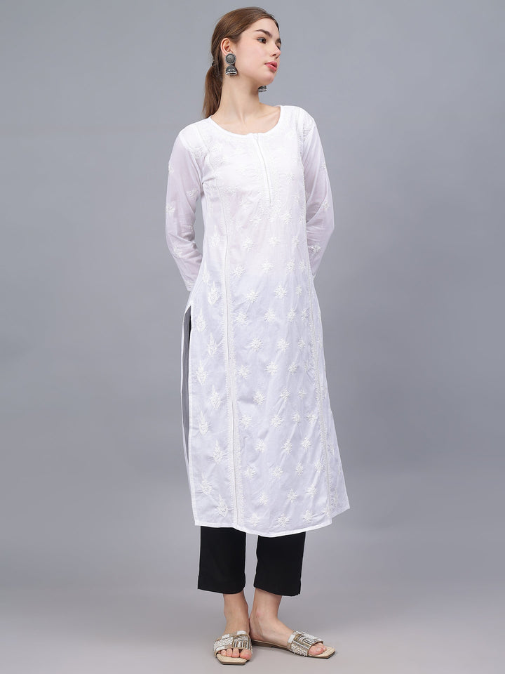 White-Cotton-Hand-Embroidered-Chikankari-Kurta