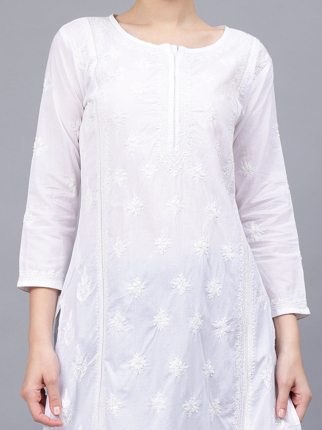 White-Cotton-Hand-Embroidered-Chikankari-Kurta