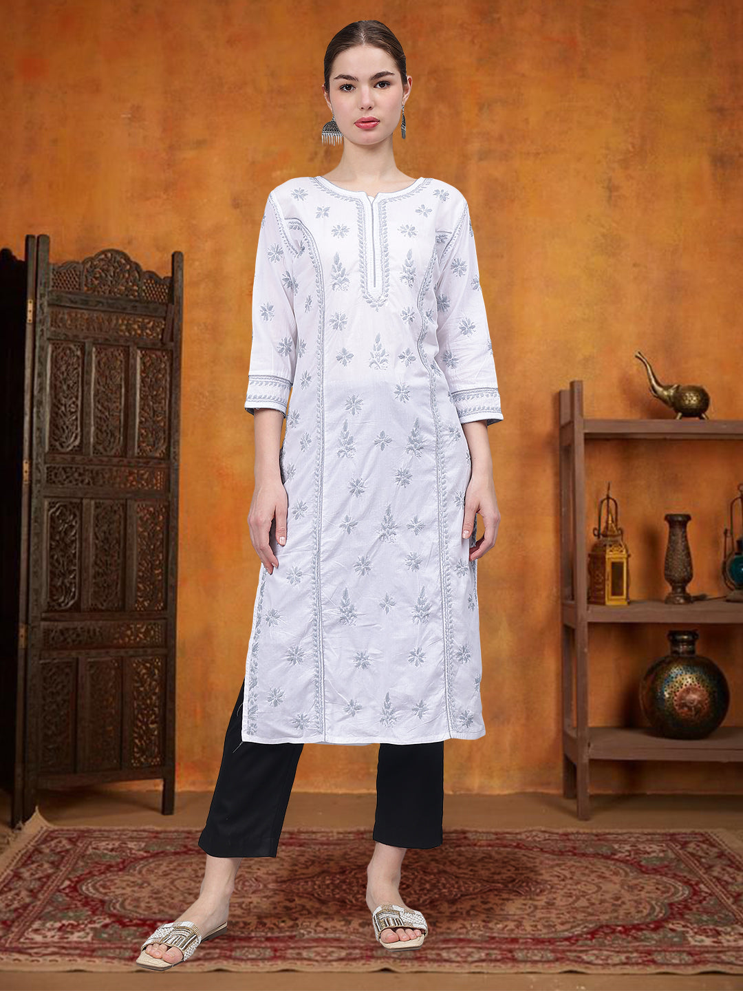 White-Cotton-Hand-Embroidery-Chikankari-Kurta