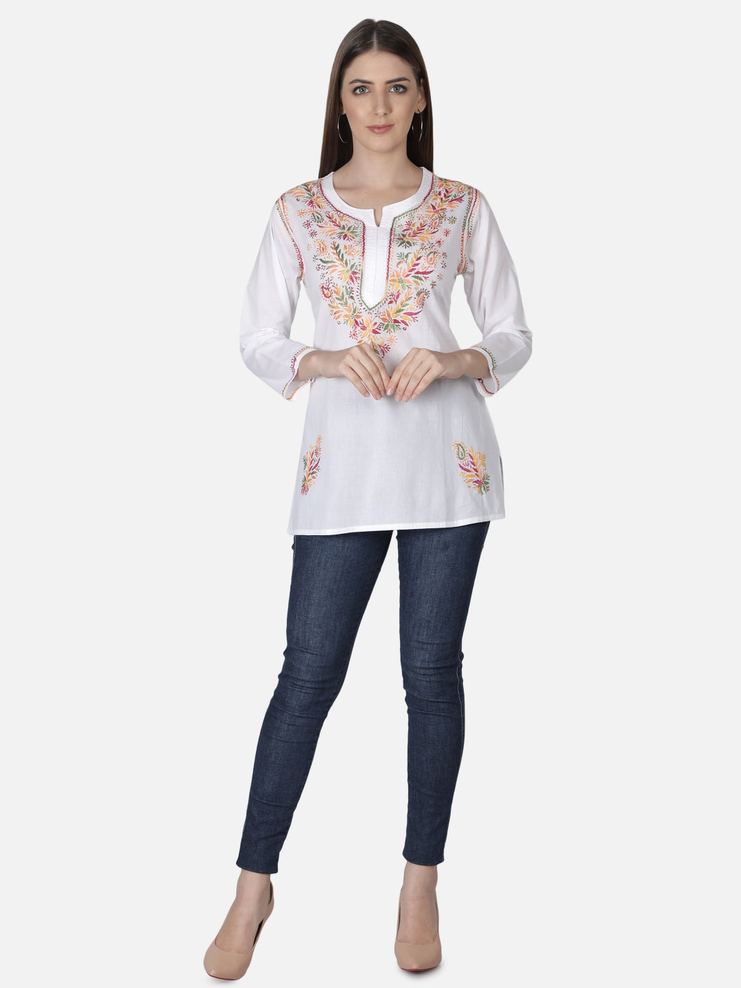 White-Cotton-Lucknowi-Chikankari-Short-Top