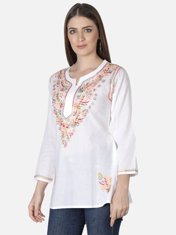 White-Cotton-Lucknowi-Chikankari-Short-Top