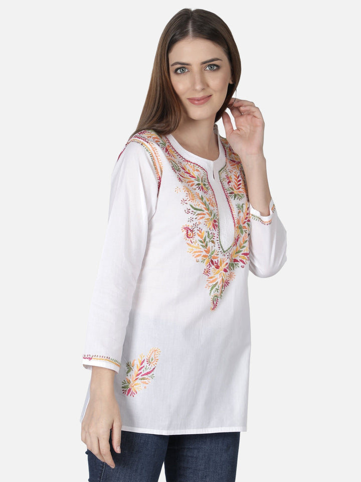 White-Cotton-Lucknowi-Chikankari-Short-Top