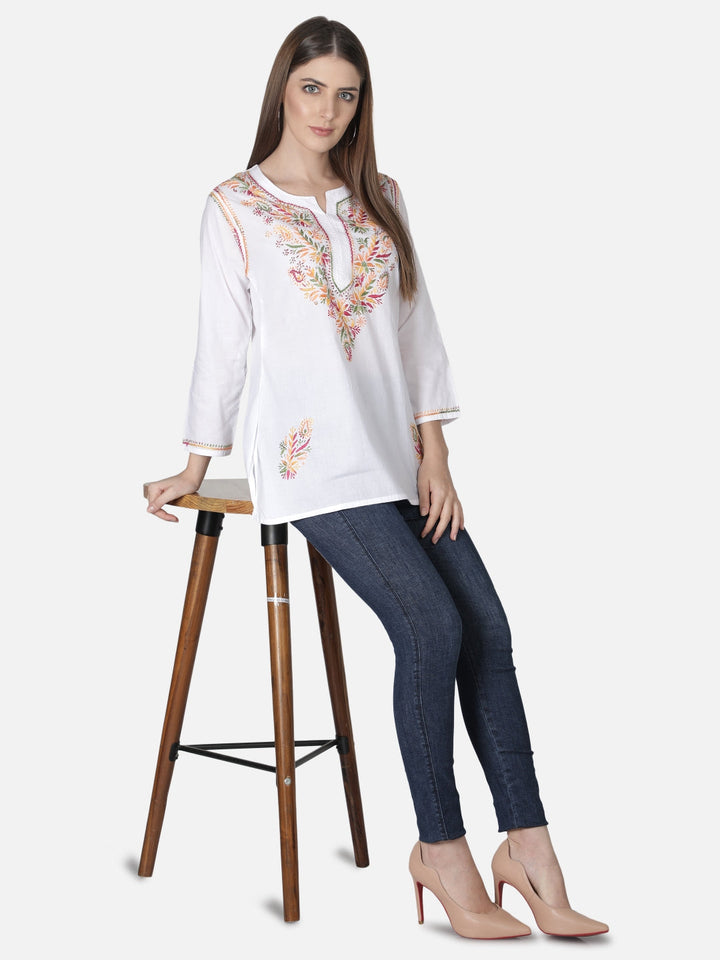 White-Cotton-Lucknowi-Chikankari-Short-Top